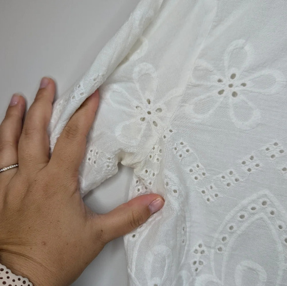 After Market Boho White Cropped Lace Eyelet Flowy Sleeve Top Women Medium - Picture 8 of 10